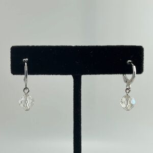 Aurora Borealis Clear Crystal Earrings, 1" Long with Silver Huggie Ear Closure